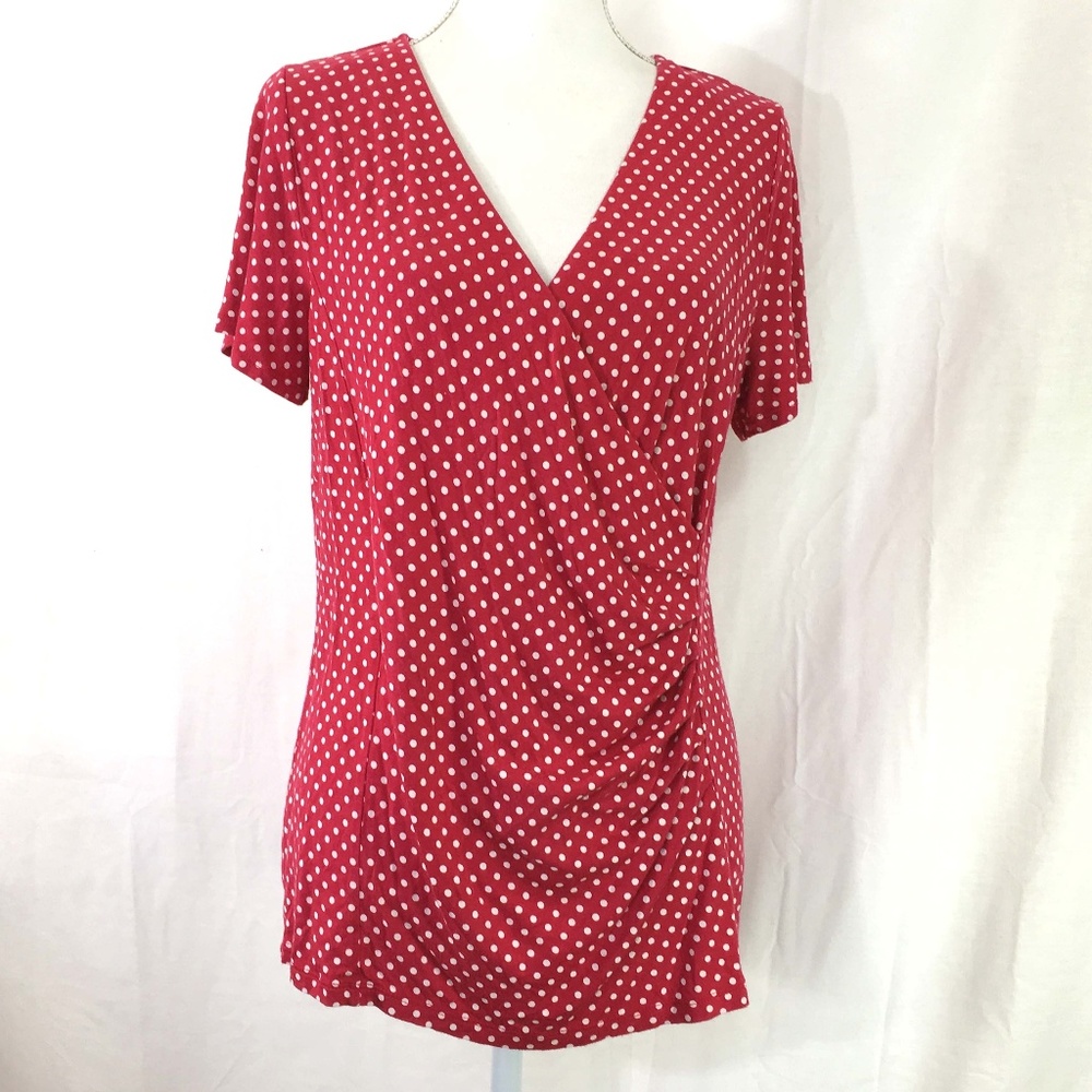Talbots knit top SZ X red white polka dot (J772)